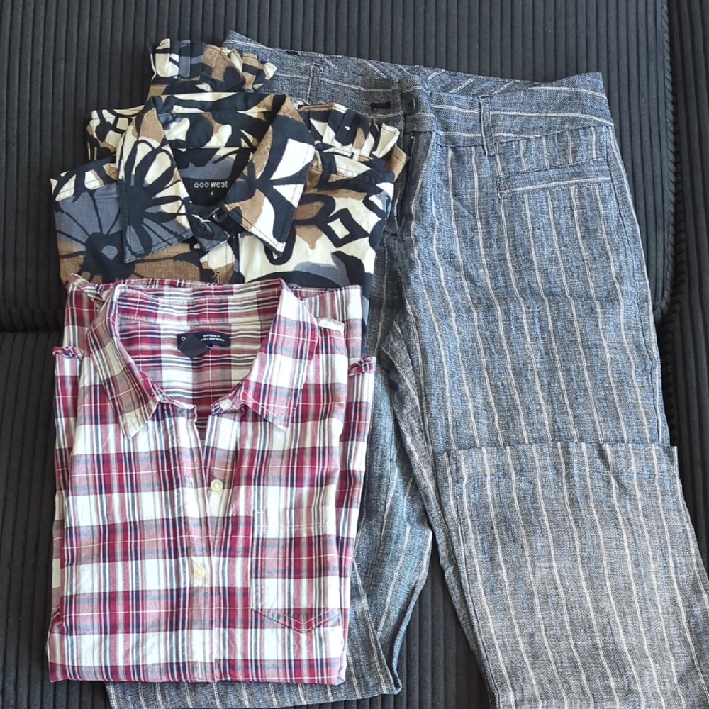Bundle: Plaid And Patterned Shirts With Striped P… - image 1